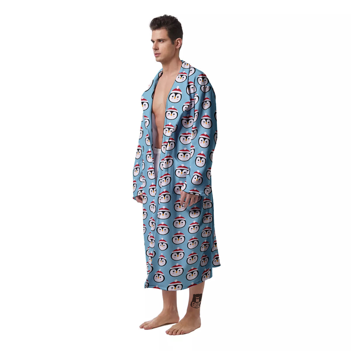 Penguin Face Cute Print Pattern Men's Robe-grizzshop