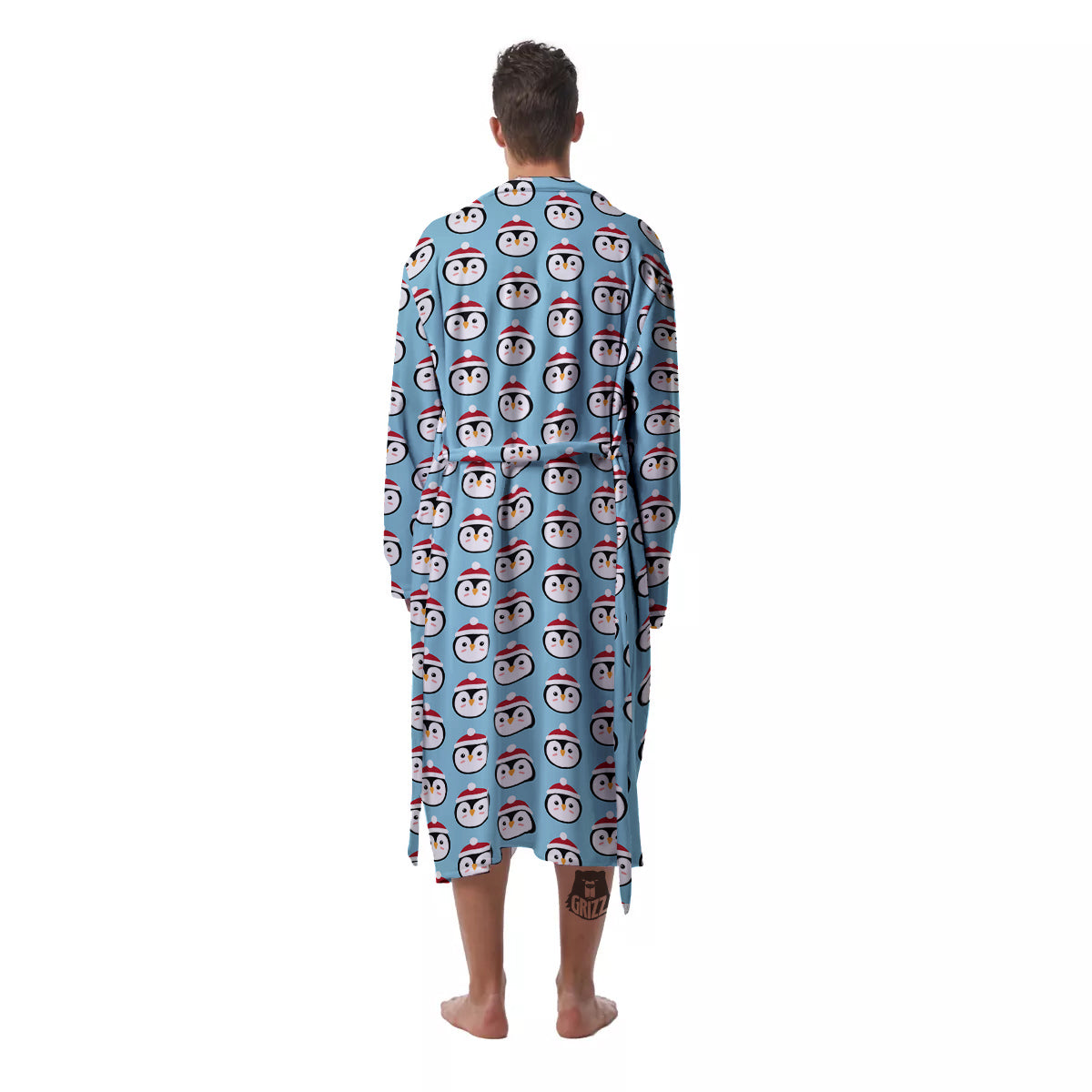 Penguin Face Cute Print Pattern Men's Robe-grizzshop