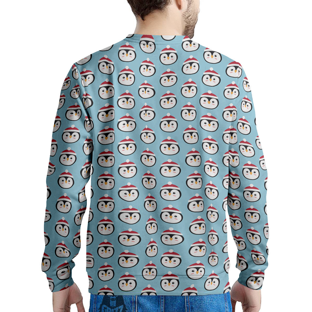 Penguin Face Cute Print Pattern Men's Sweatshirt-grizzshop
