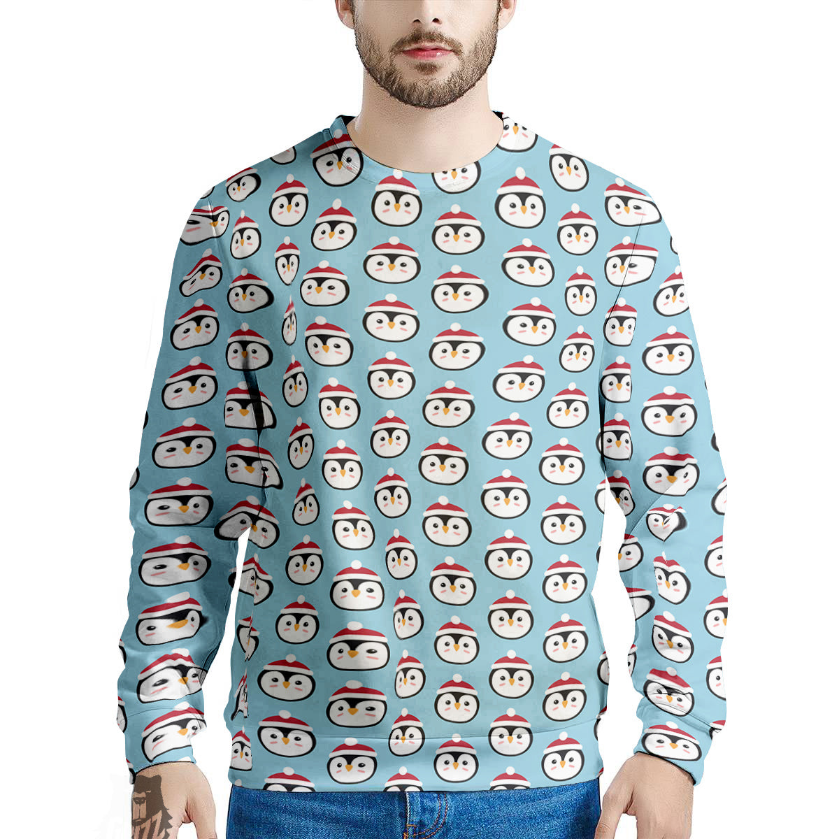 Penguin Face Cute Print Pattern Men's Sweatshirt-grizzshop