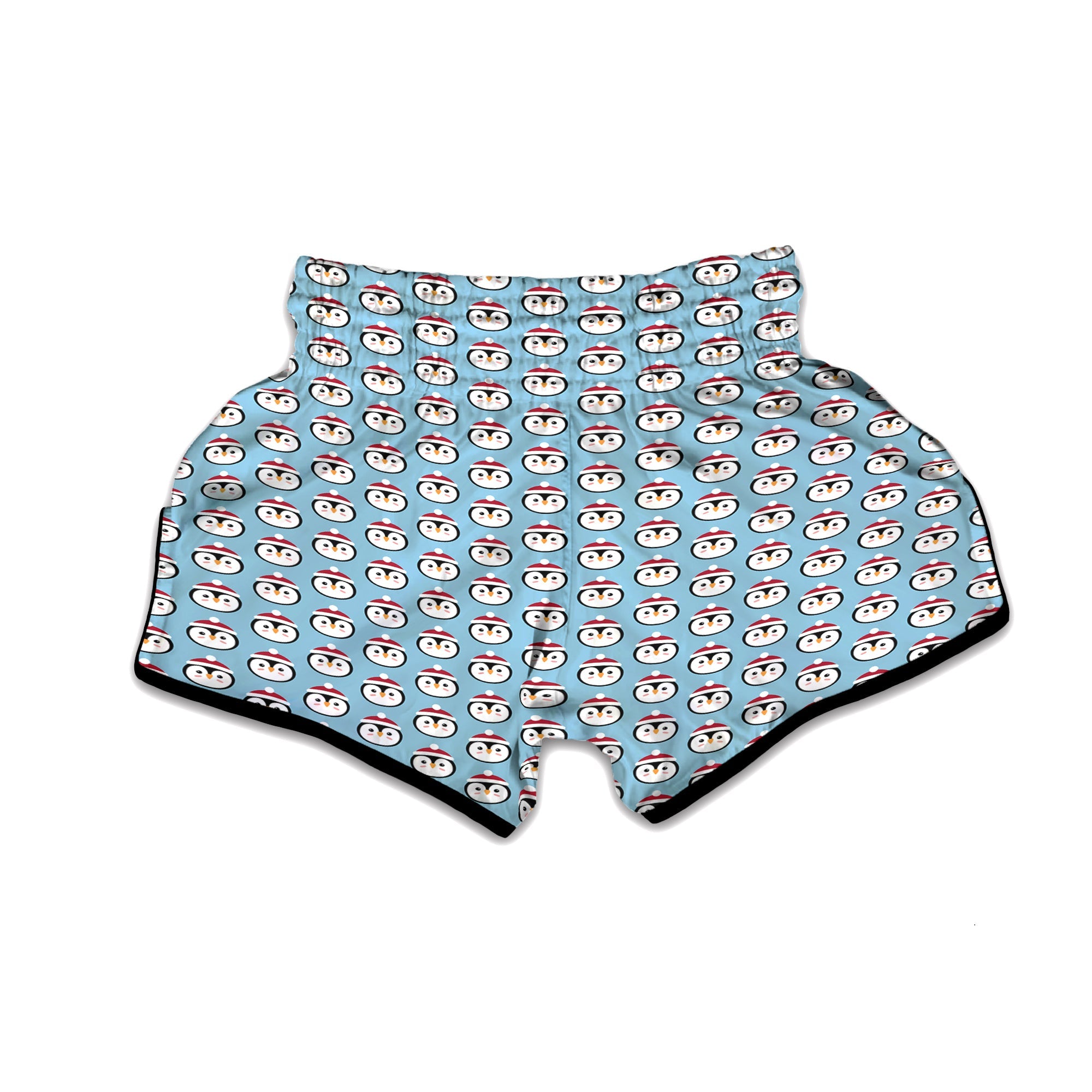 Penguin Face Cute Print Pattern Muay Thai Boxing Shorts-grizzshop