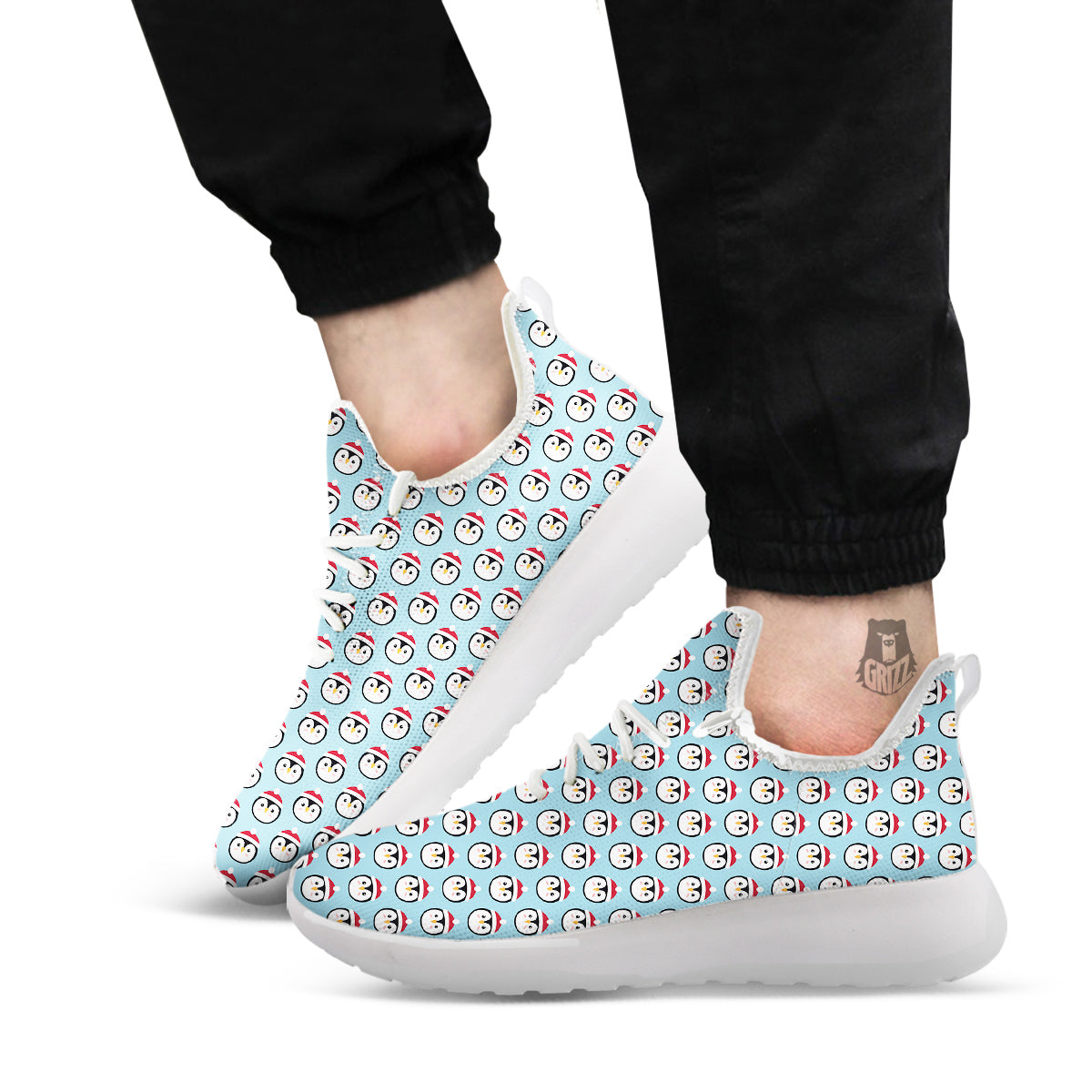 Penguin Face Cute Print Pattern White Athletic Shoes-grizzshop