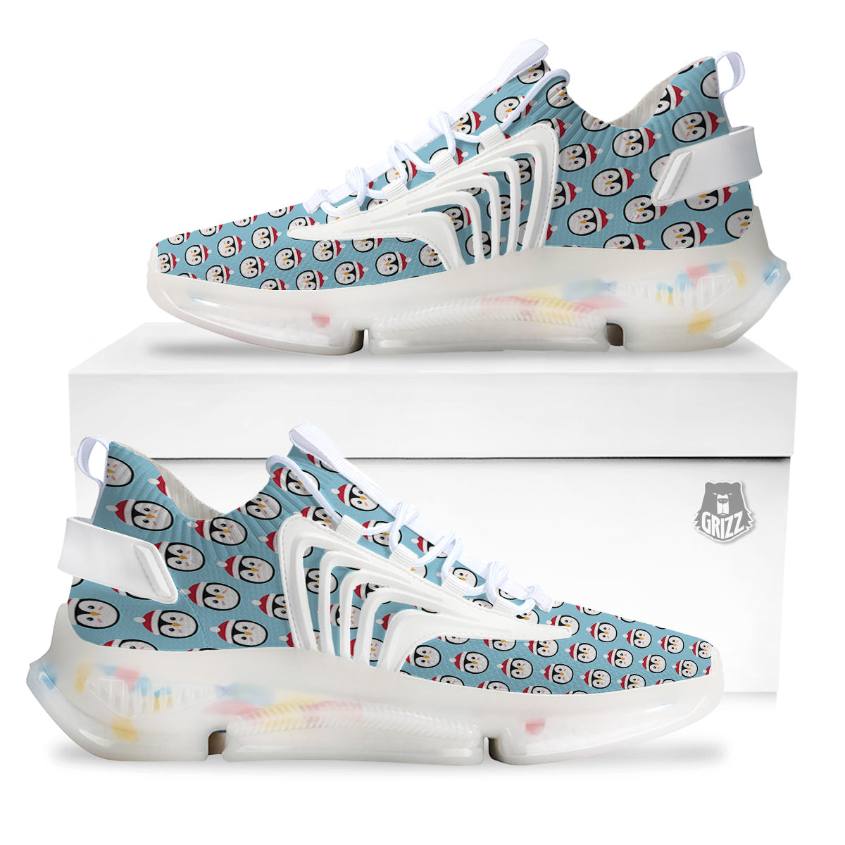 Penguin Face Cute Print Pattern White Gym Shoes-grizzshop