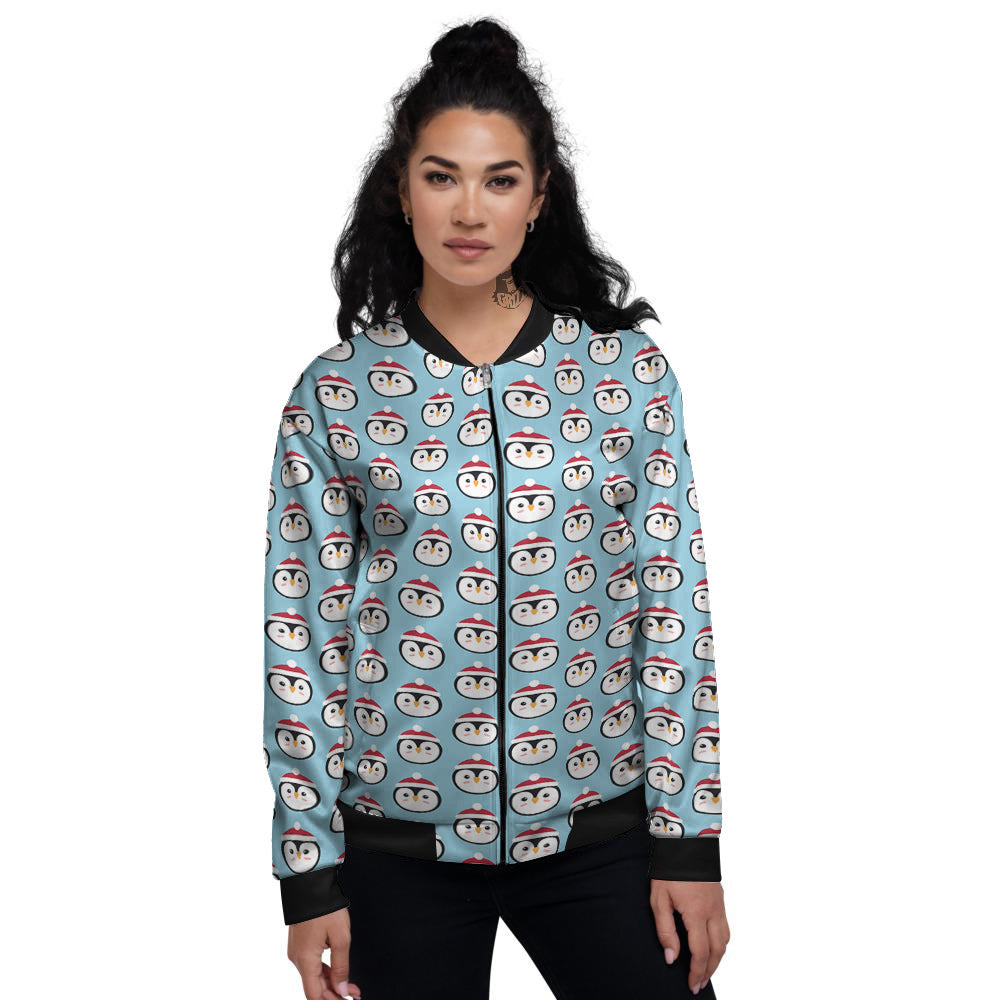 Penguin Face Cute Print Pattern Women's Bomber Jacket-grizzshop