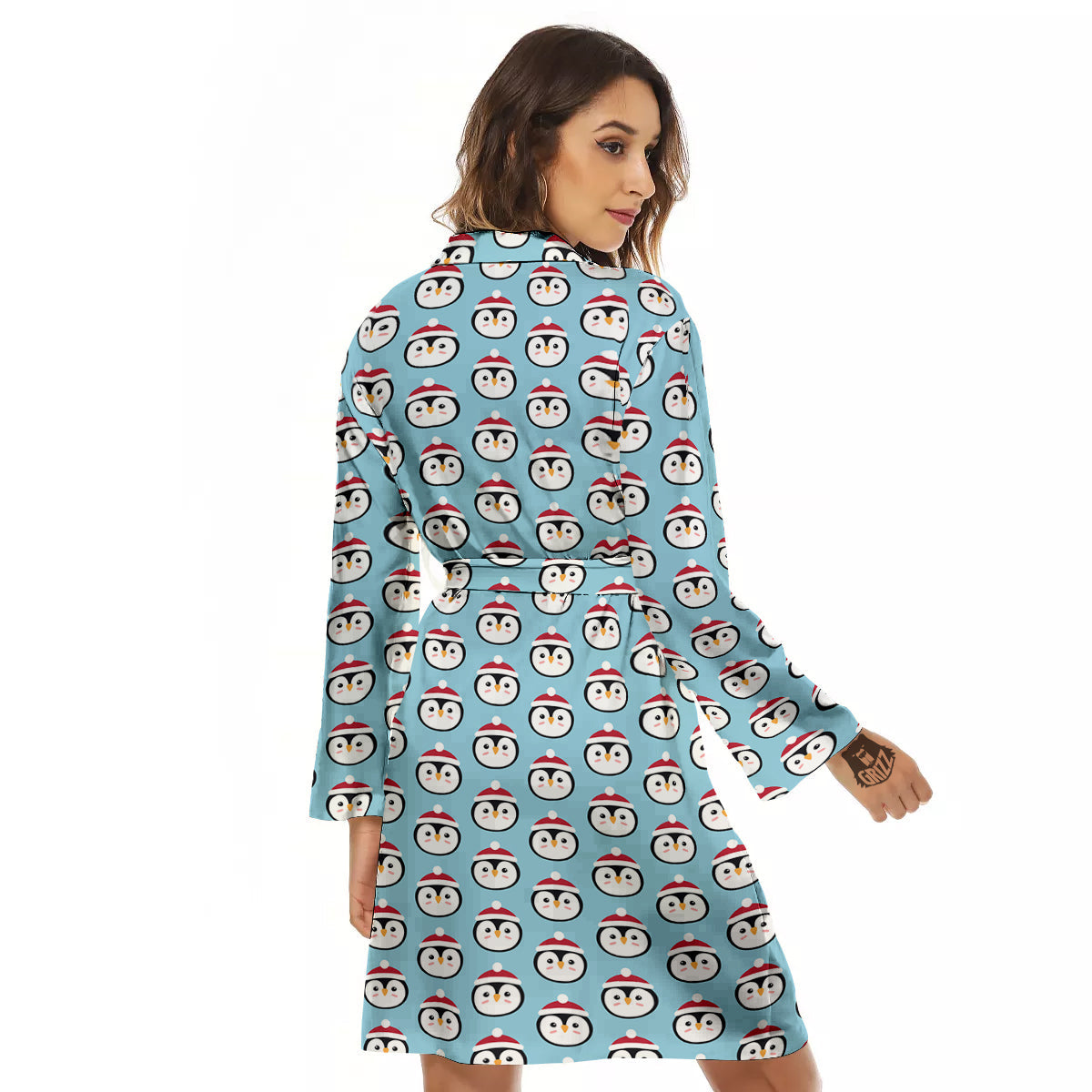 Penguin Face Cute Print Pattern Women's Robe-grizzshop