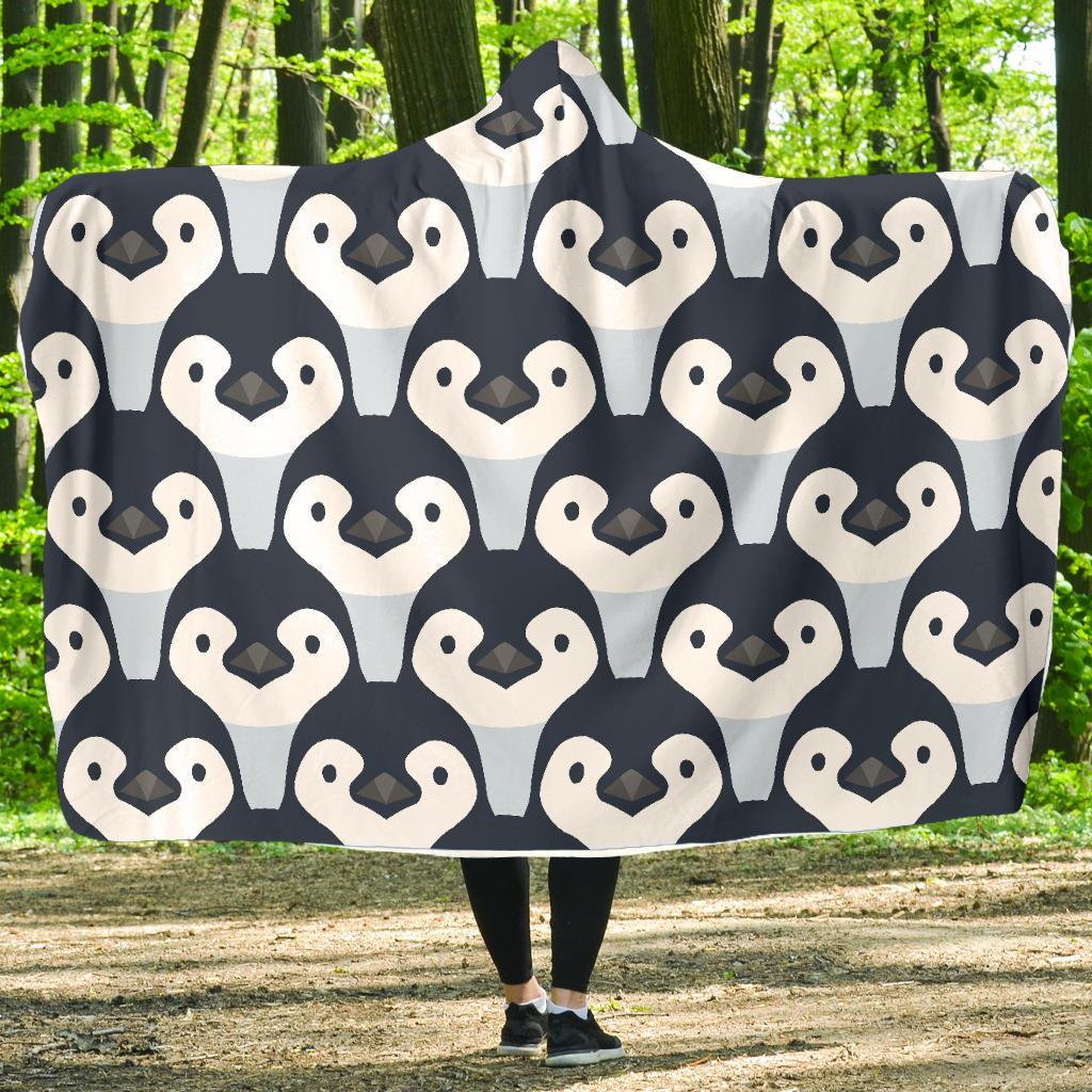 Penguin Face Pattern Print Hooded Blanket-grizzshop