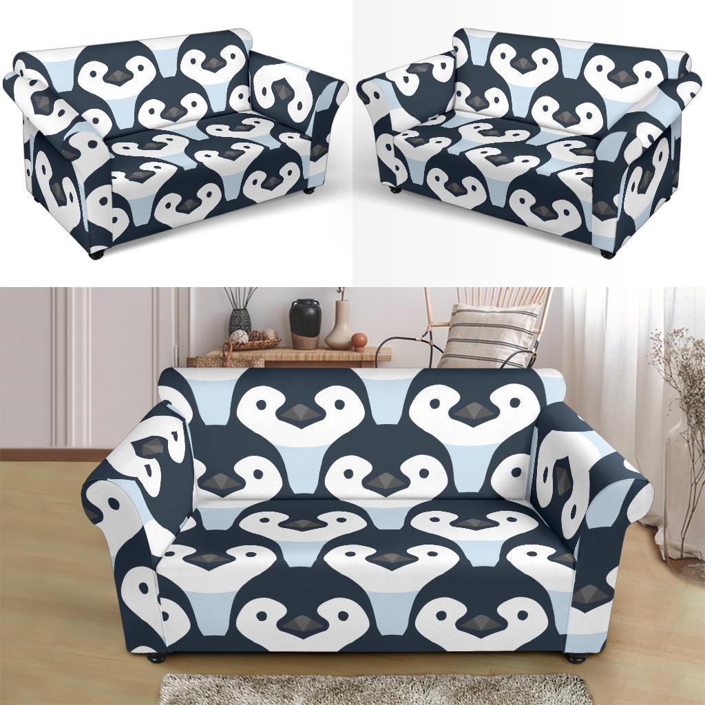 Penguin Face Pattern Print Loveseat Cover-grizzshop