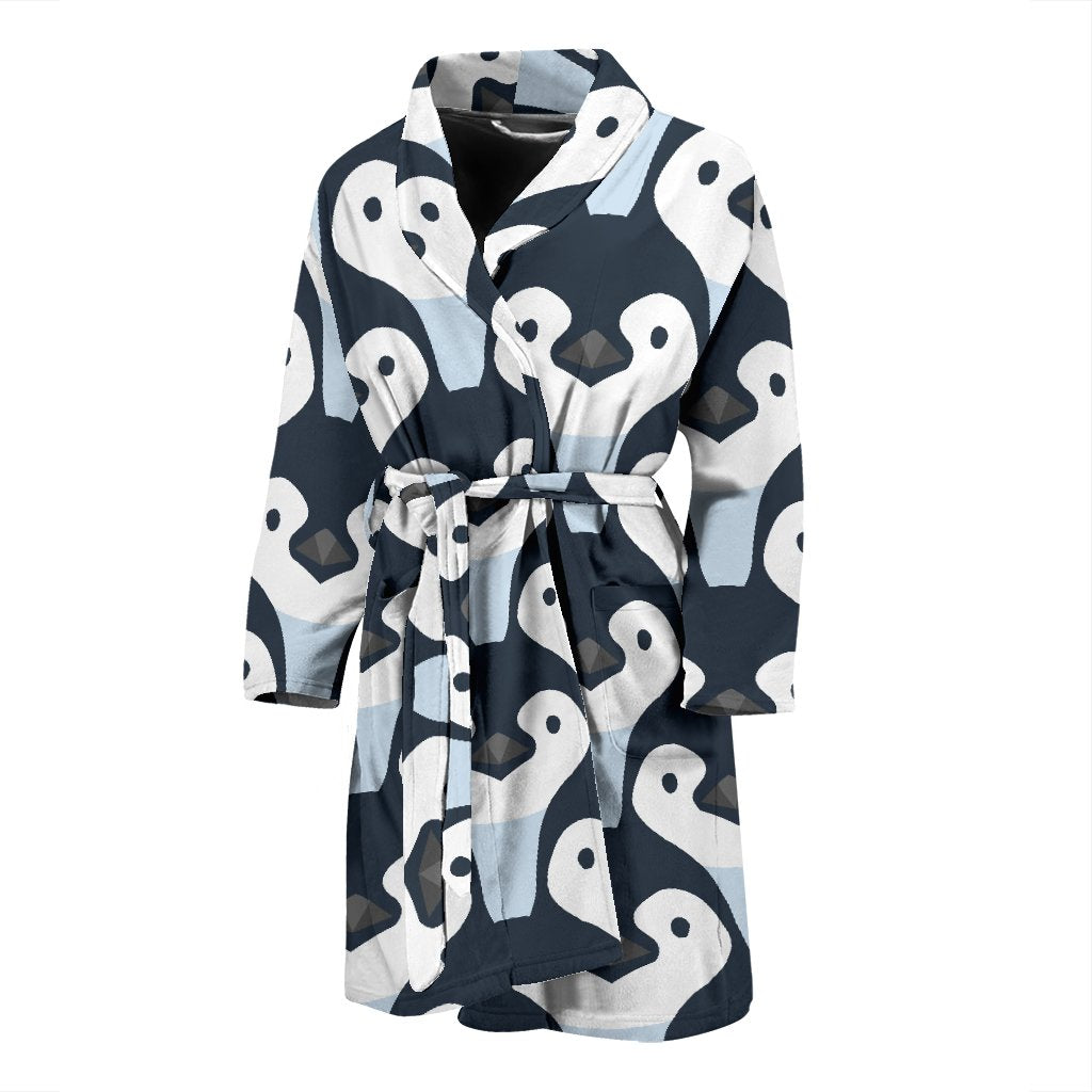 Penguin Face Pattern Print Men Long Robe-grizzshop