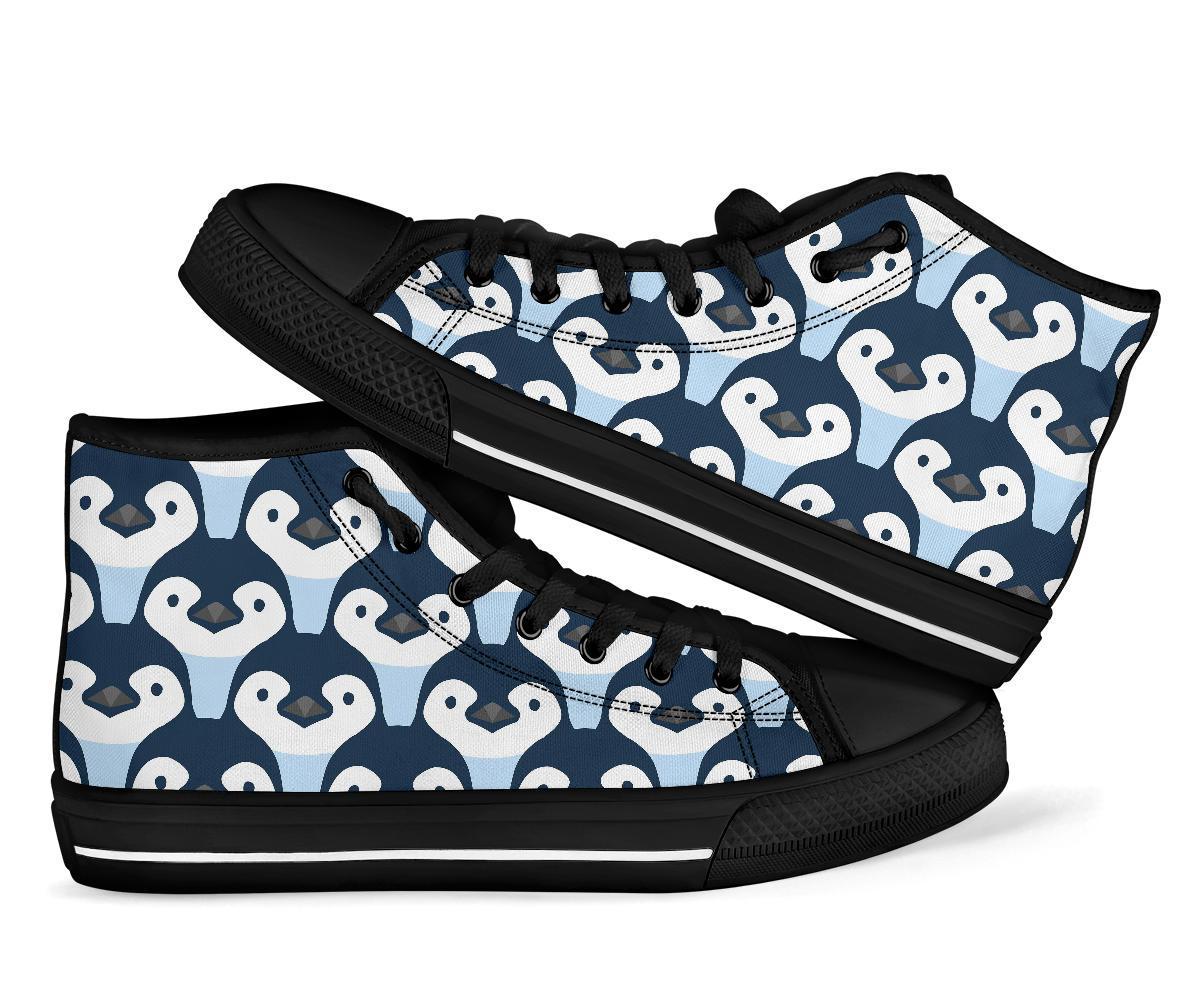 Penguin Face Pattern Print Men Women's High Top Shoes-grizzshop