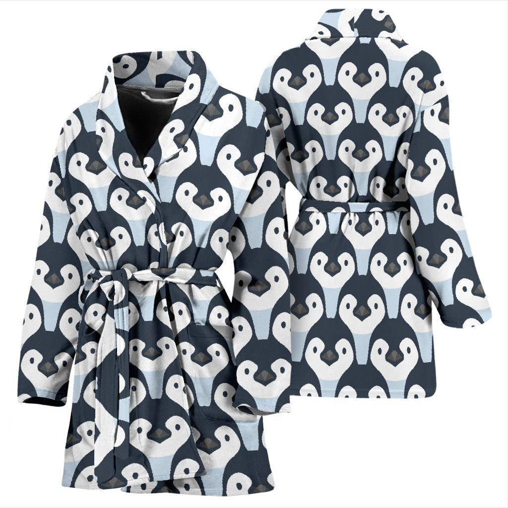 Penguin Face Pattern Print Pattern Print Women Long Robe-grizzshop