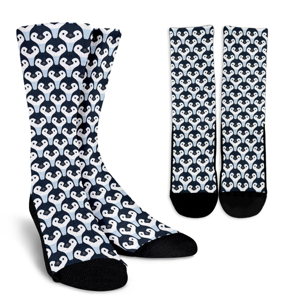 Penguin Face Pattern Print Unisex Crew Socks-grizzshop
