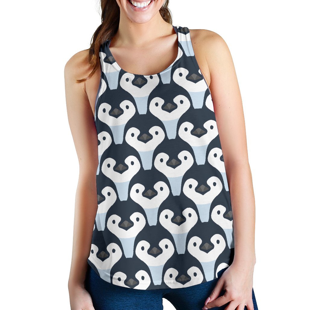 Penguin Face Pattern Print Women's Racerback Tank Tops-grizzshop
