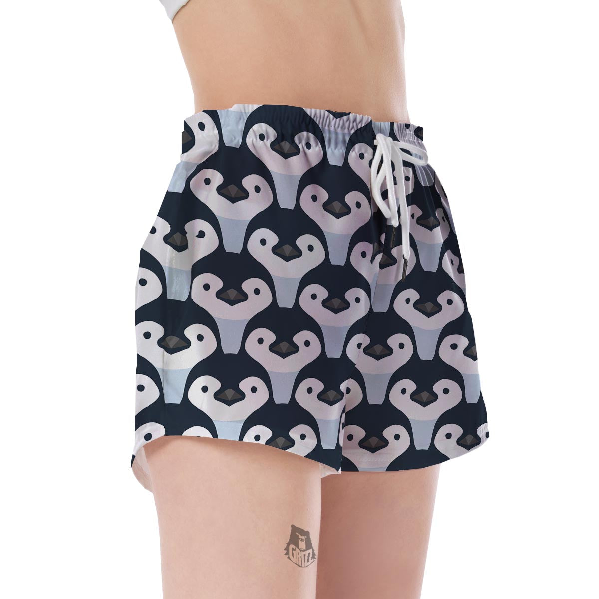 Penguin Face Pattern Print Women's Shorts-grizzshop