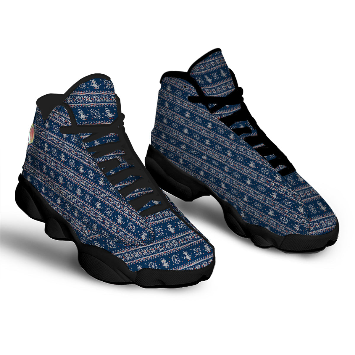 Penguin Knitted Christmas Print Black Basketball Shoes-grizzshop