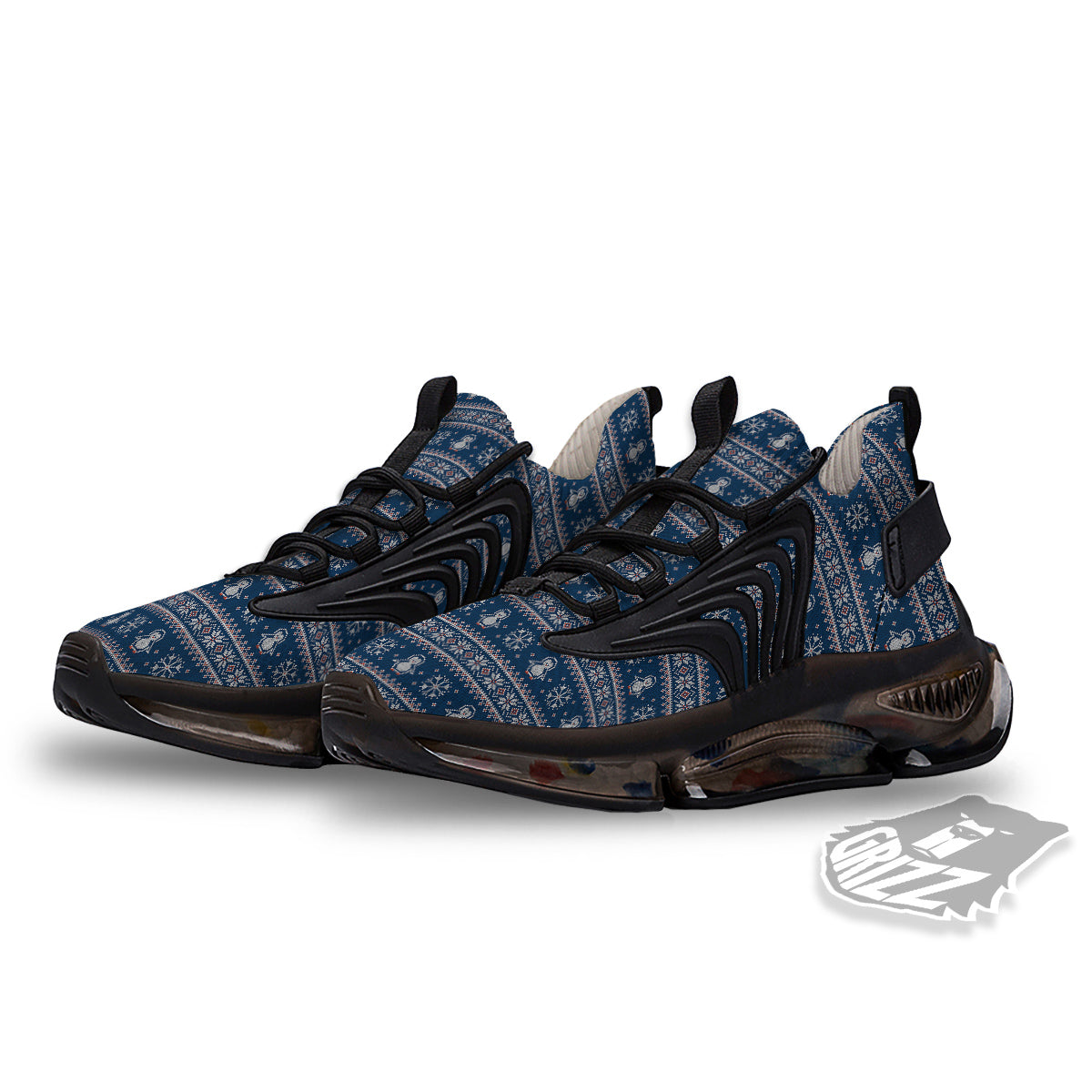 Penguin Knitted Christmas Print Black Gym Shoes-grizzshop