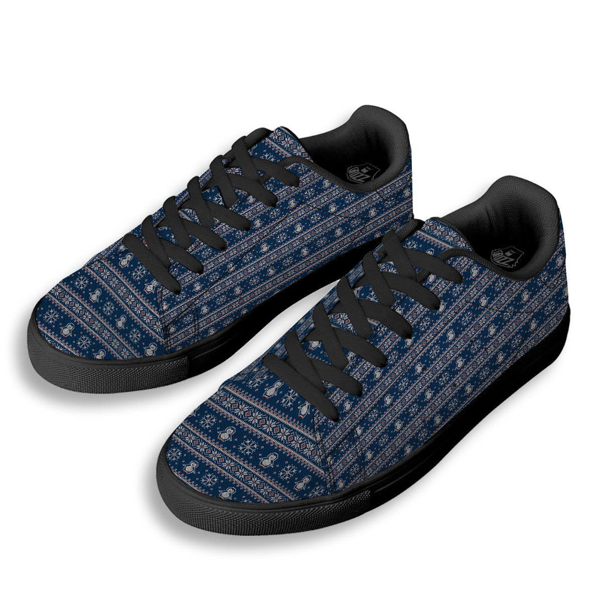 Penguin Knitted Christmas Print Black Low Top Sneakers-grizzshop