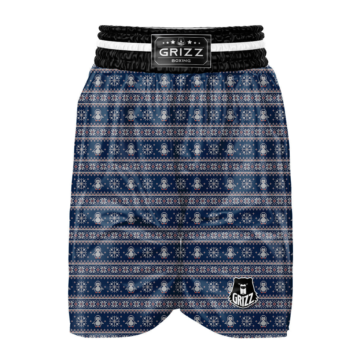Penguin Knitted Christmas Print Boxing Shorts-grizzshop