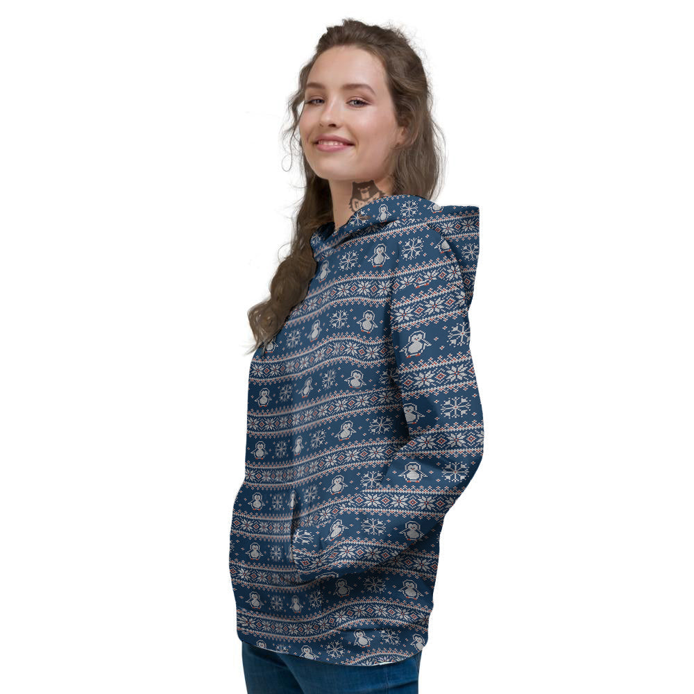 Penguin Knitted Christmas Print Women's Hoodie-grizzshop