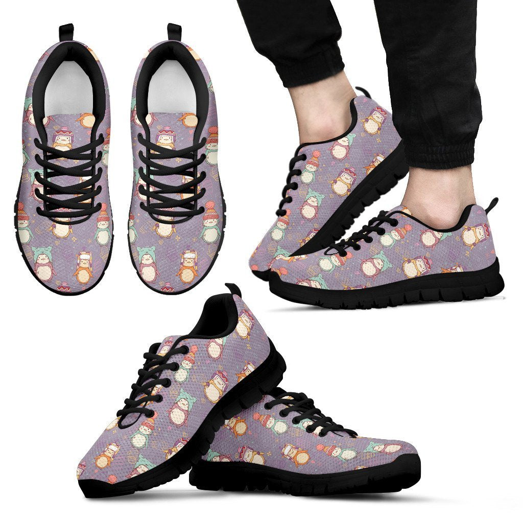 Penguin Pattern Print Black Sneaker Shoes For Men Women-grizzshop