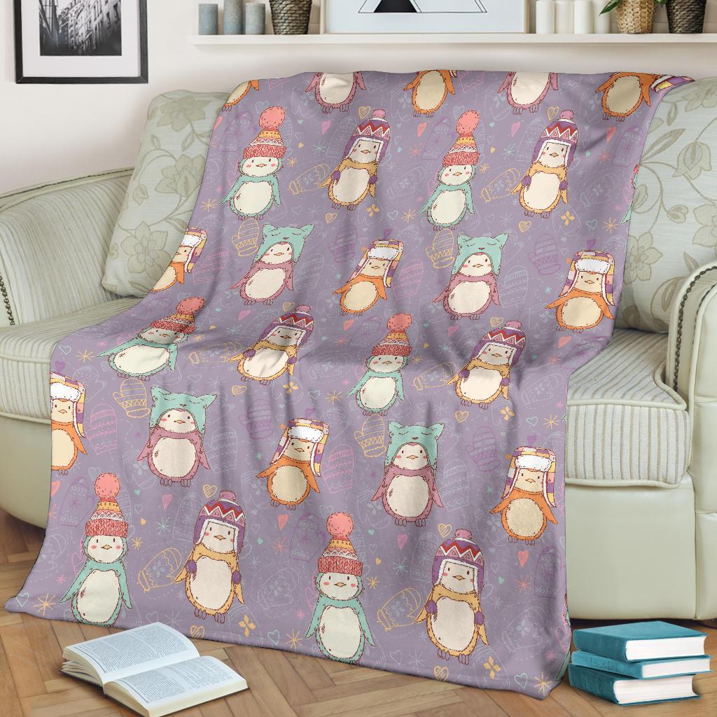 Penguin Pattern Print Blanket-grizzshop
