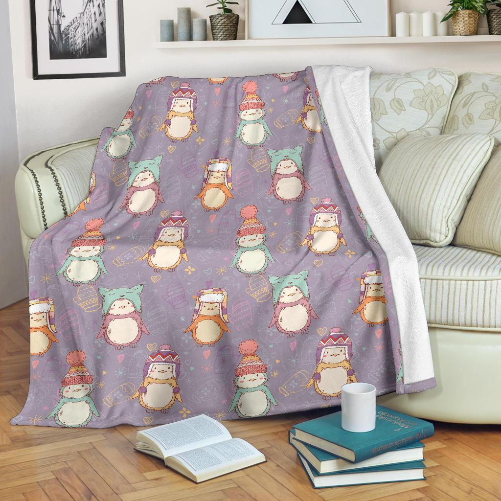 Penguin Pattern Print Blanket-grizzshop