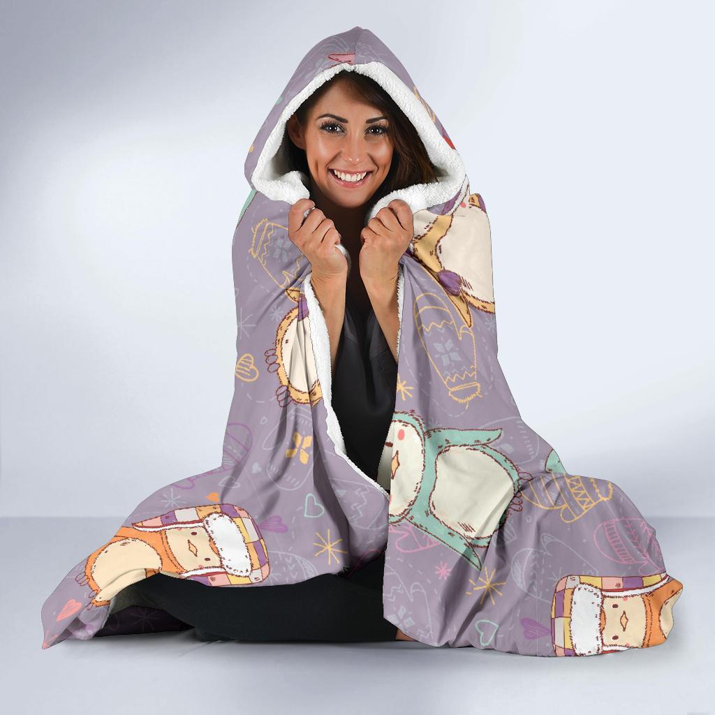 Penguin Pattern Print Hooded Blanket-grizzshop