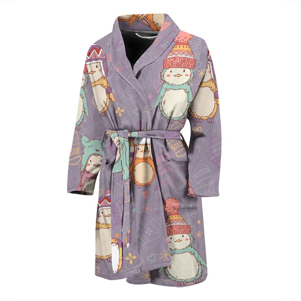 Penguin Pattern Print Men Long Robe-grizzshop