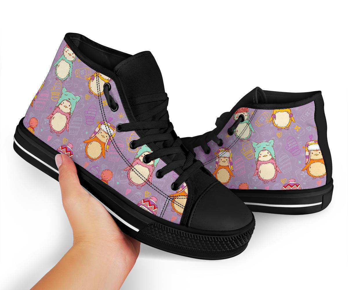 Penguin Pattern Print Men Women's High Top Shoes-grizzshop