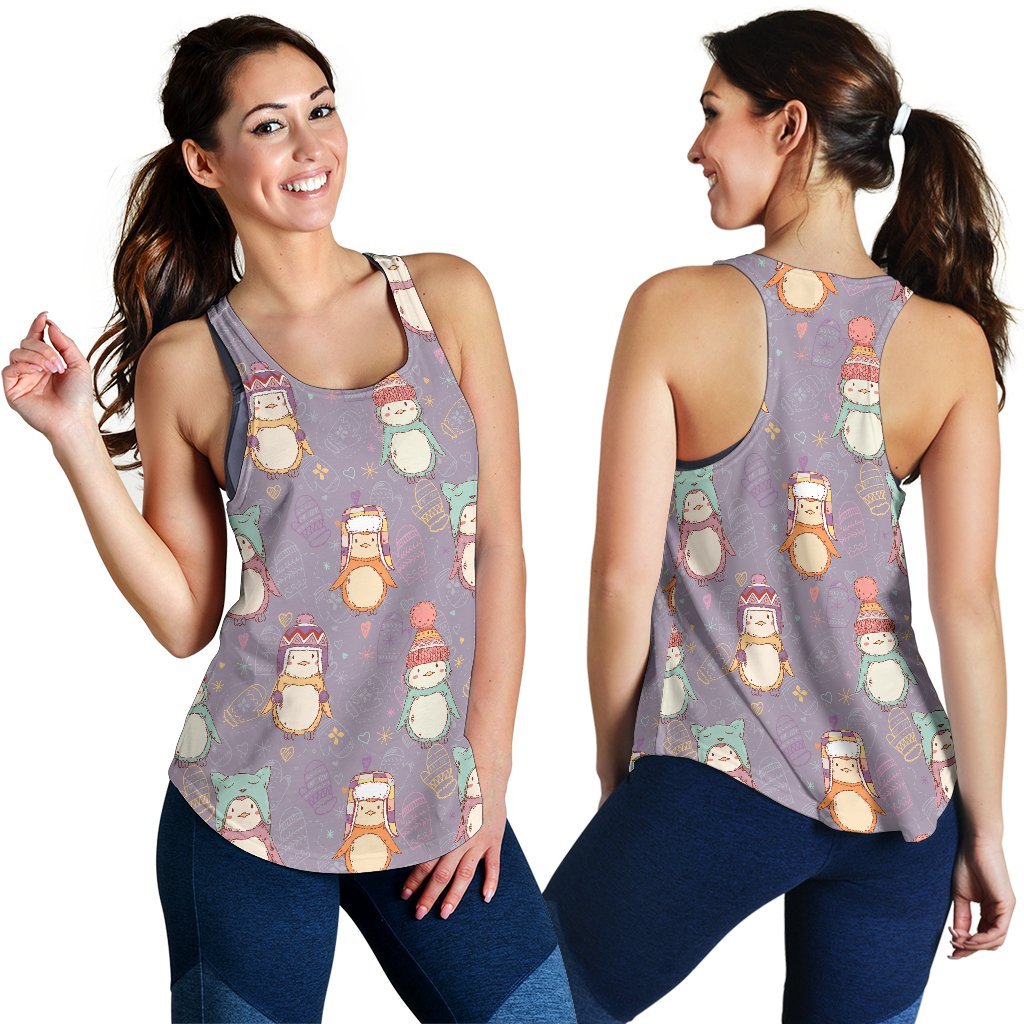 Penguin Pattern Print Women's Racerback Tank Tops-grizzshop