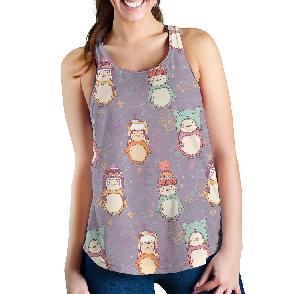 Penguin Pattern Print Women's Racerback Tank Tops-grizzshop