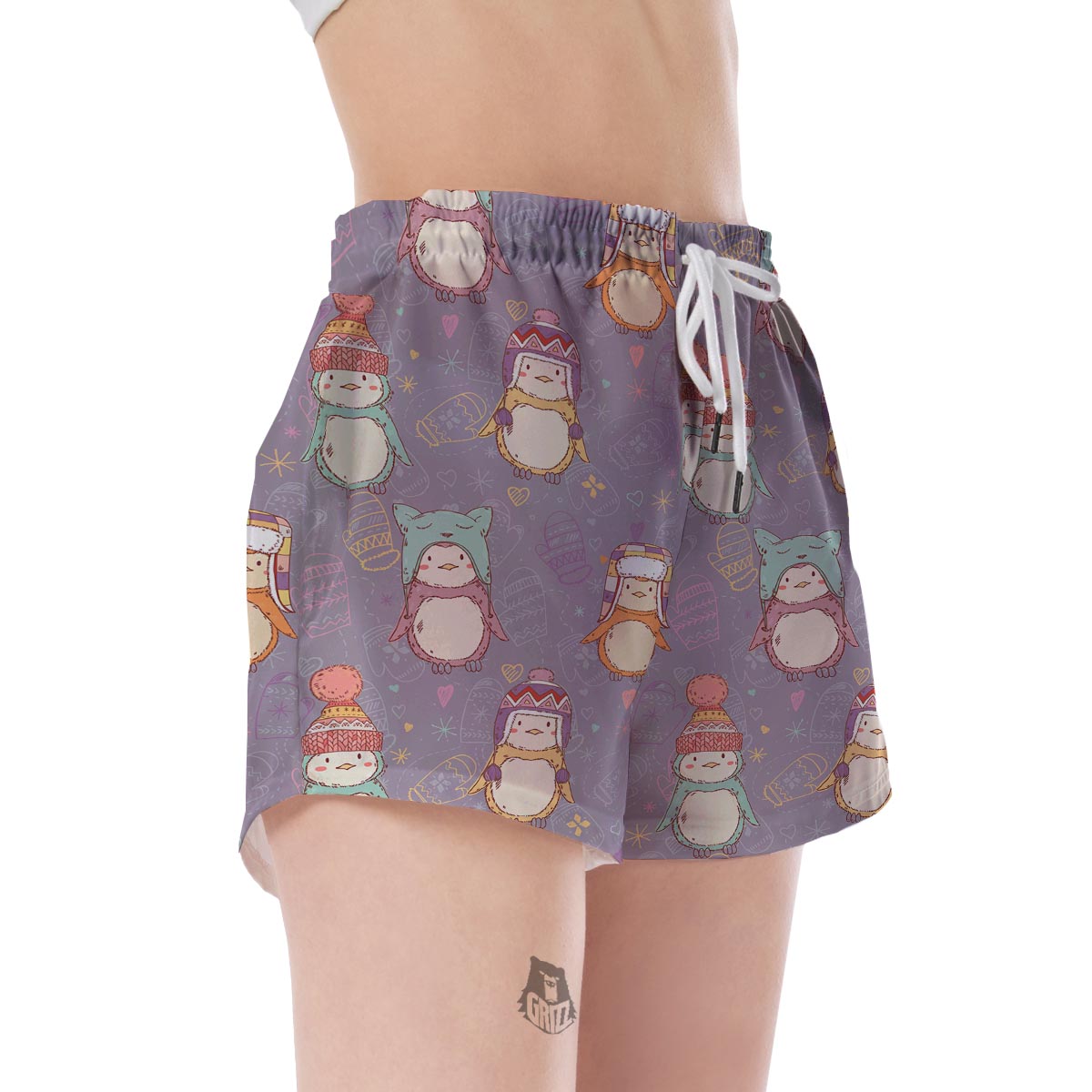 Penguin Pattern Print Women's Shorts-grizzshop