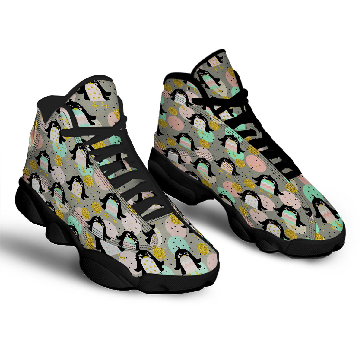 Penguin Pink Polka Print Pattern Black Basketball Shoes-grizzshop