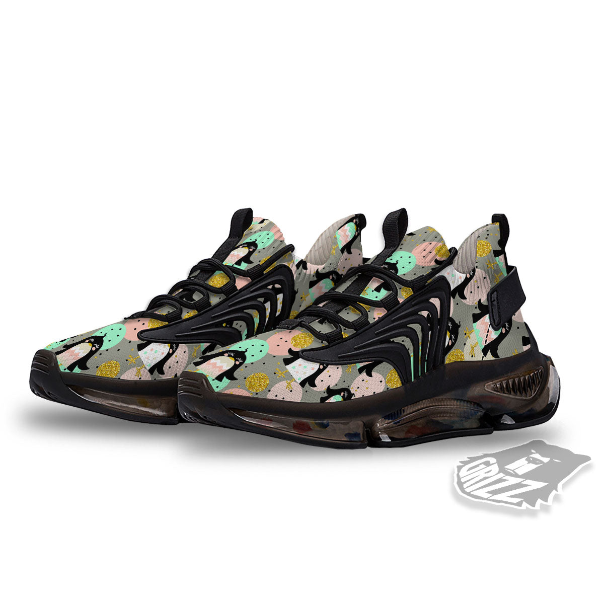 Penguin Pink Polka Print Pattern Black Gym Shoes-grizzshop