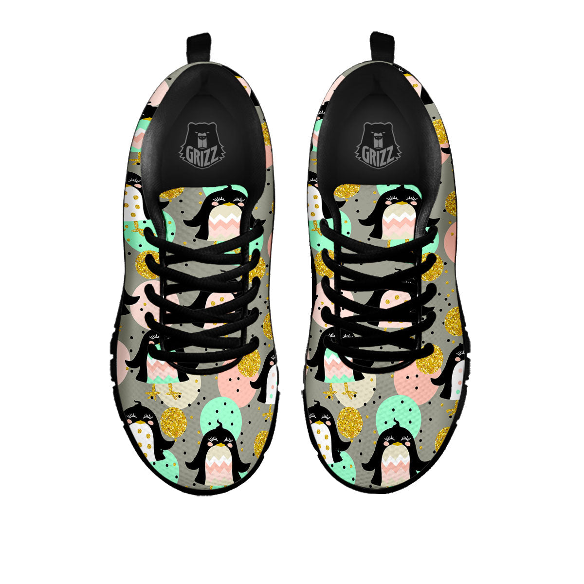 Penguin Pink Polka Print Pattern Black Sneaker-grizzshop