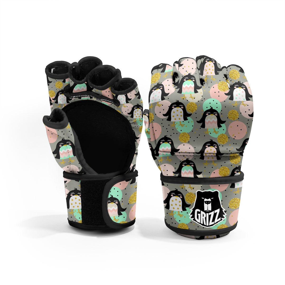 Penguin Pink Polka Print Pattern MMA Gloves-grizzshop