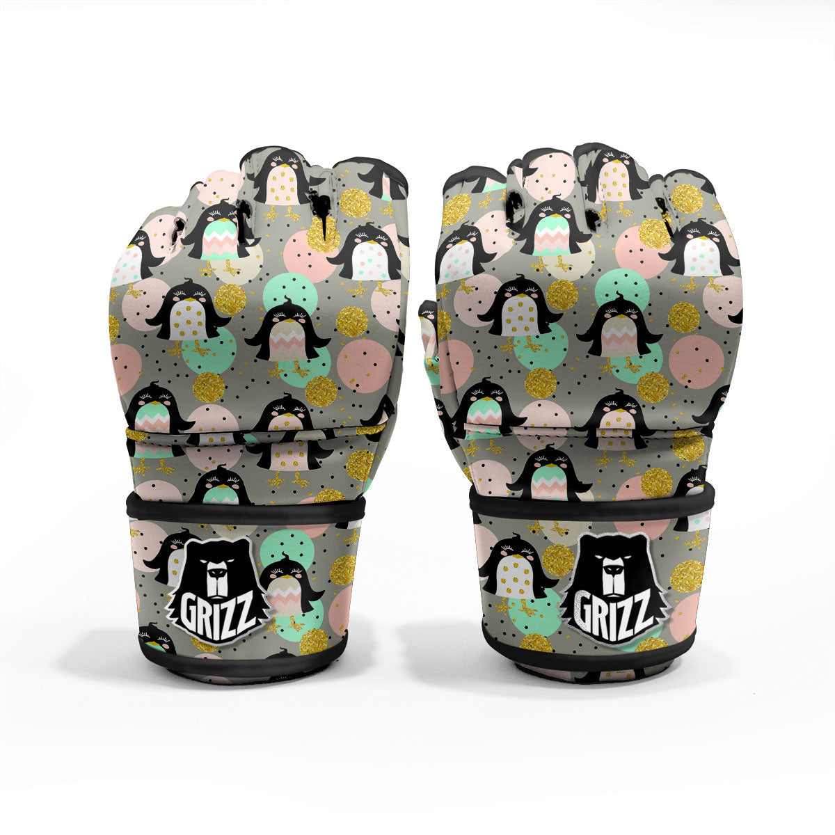 Penguin Pink Polka Print Pattern MMA Gloves-grizzshop