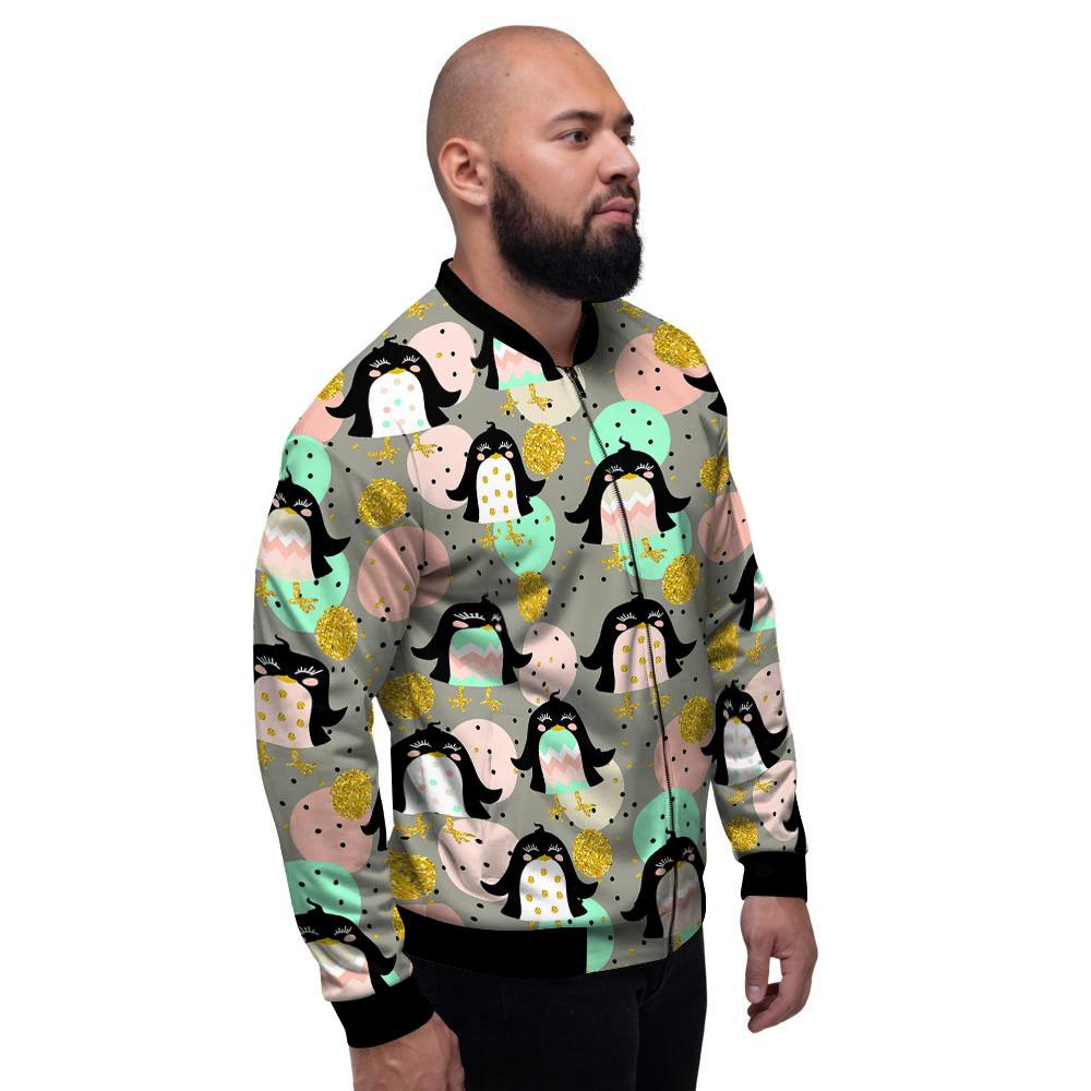 Penguin Pink Polka Print Pattern Men's Bomber Jacket-grizzshop
