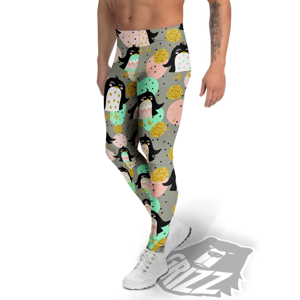 Penguin Pink Polka Print Pattern Men's Leggings-grizzshop