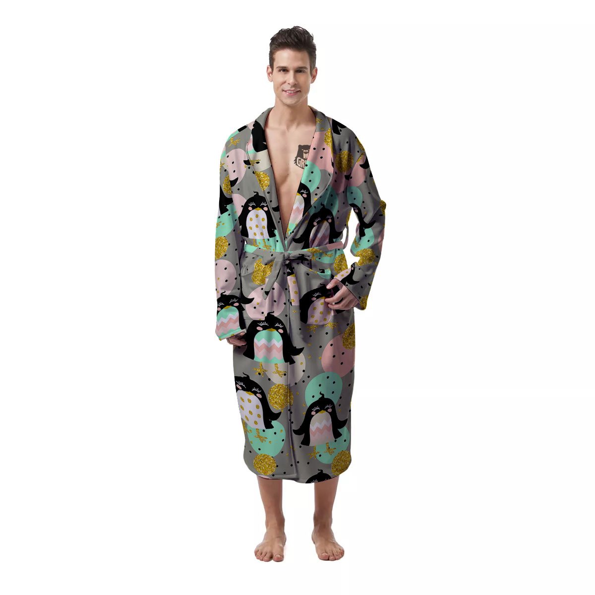 Penguin Pink Polka Print Pattern Men's Robe-grizzshop