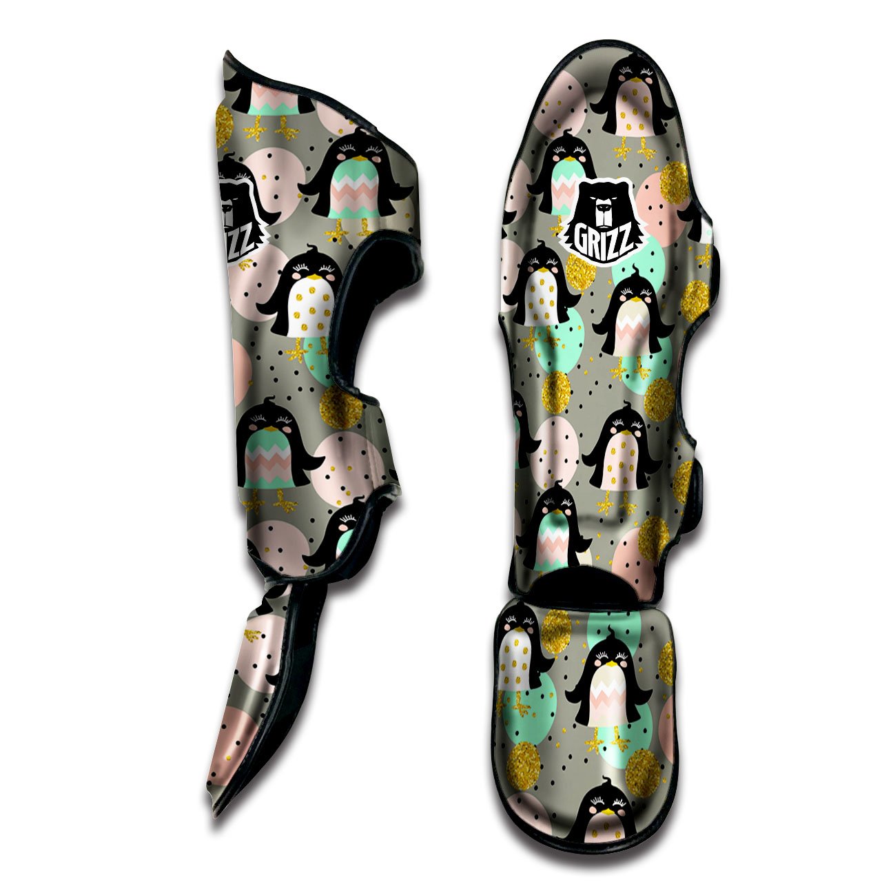 Penguin Pink Polka Print Pattern Muay Thai Shin Guards-grizzshop