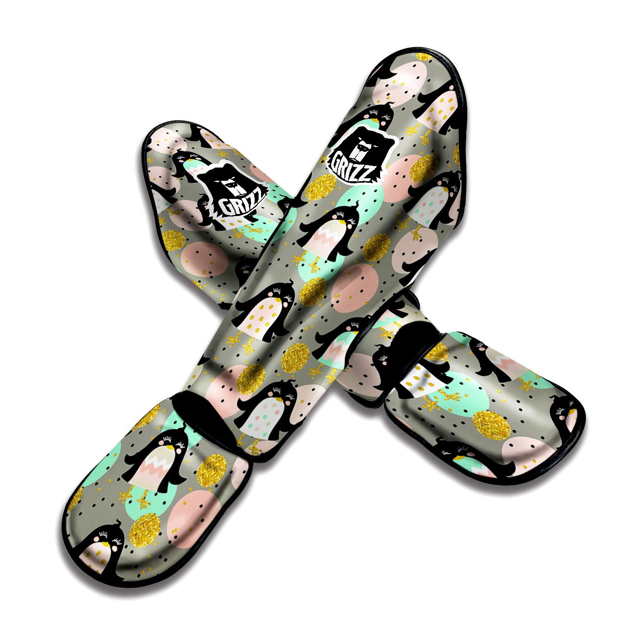 Penguin Pink Polka Print Pattern Muay Thai Shin Guards-grizzshop
