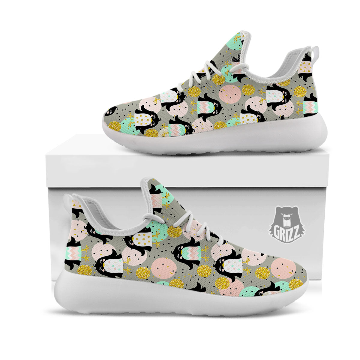 Penguin Pink Polka Print Pattern White Athletic Shoes-grizzshop