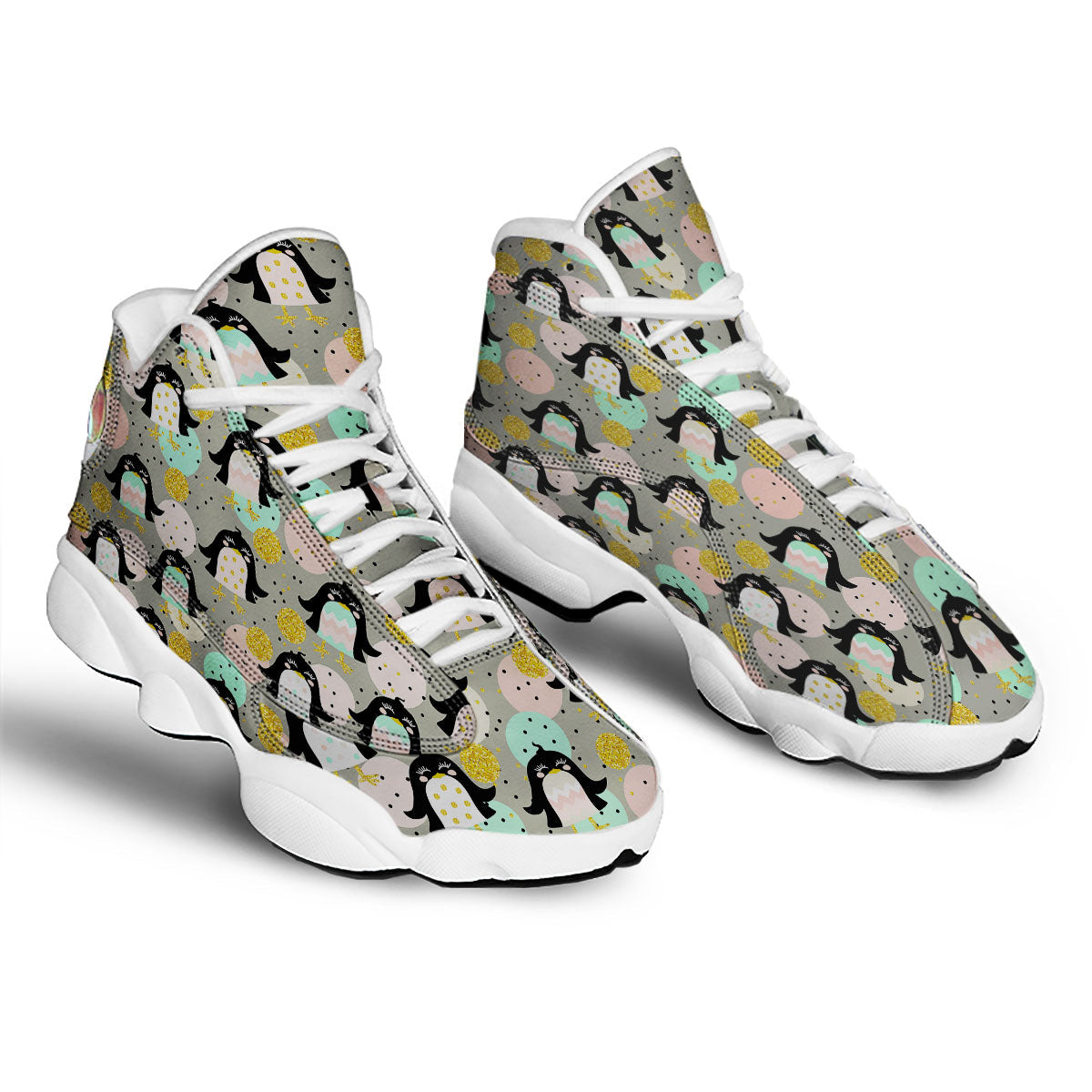 Penguin Pink Polka Print Pattern White Basketball Shoes-grizzshop
