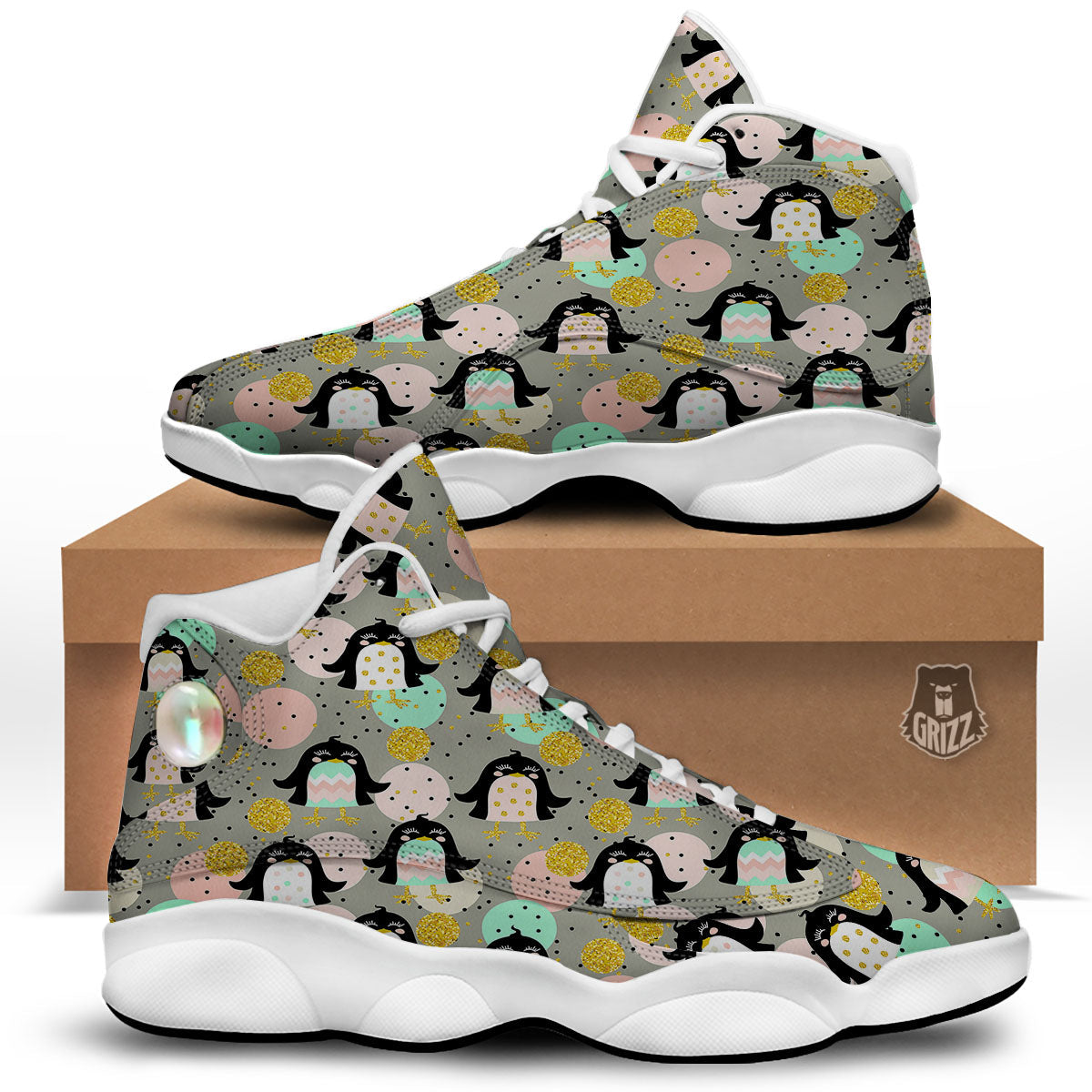 Penguin Pink Polka Print Pattern White Basketball Shoes-grizzshop