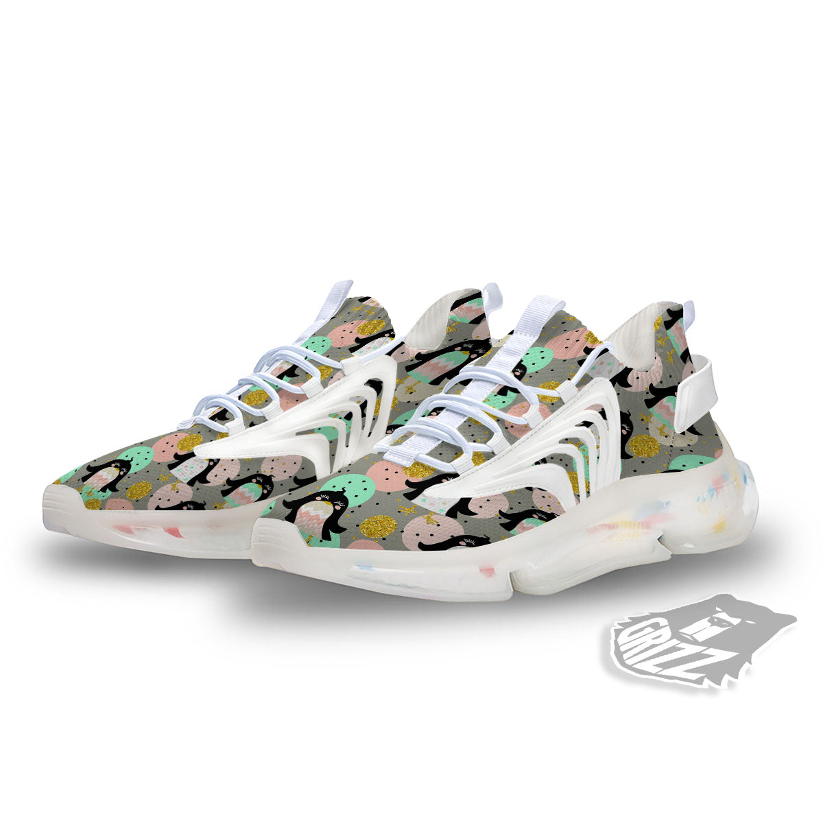 Penguin Pink Polka Print Pattern White Gym Shoes-grizzshop
