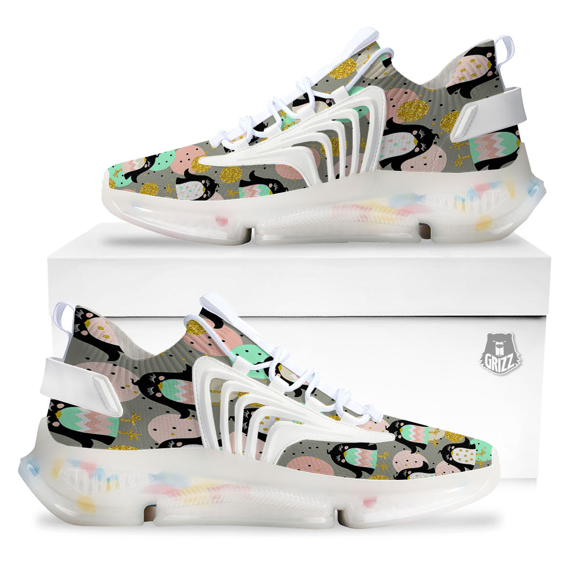 Penguin Pink Polka Print Pattern White Gym Shoes-grizzshop