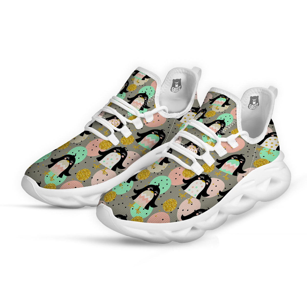 Penguin Pink Polka Print Pattern White Running Shoes-grizzshop