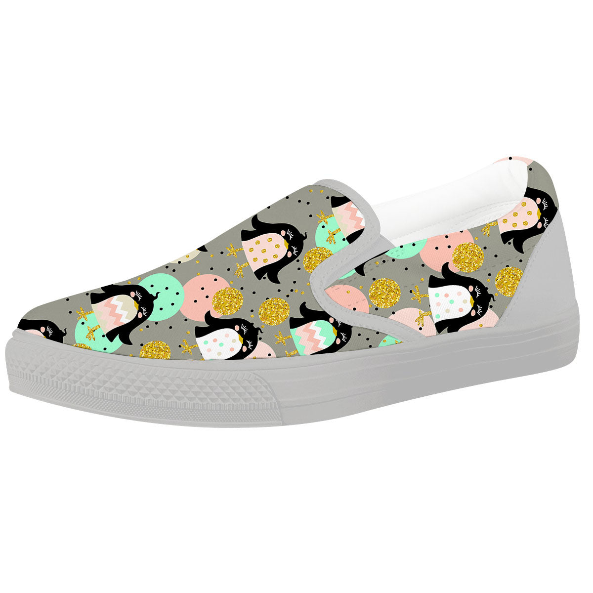 Penguin Pink Polka Print Pattern White Slip On Shoes-grizzshop