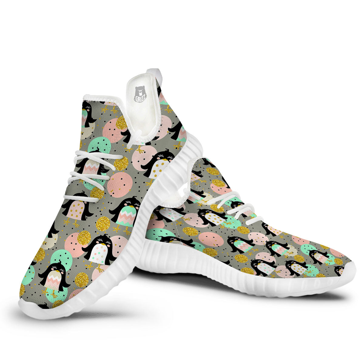 Penguin Pink Polka Print Pattern White Walking Shoes-grizzshop