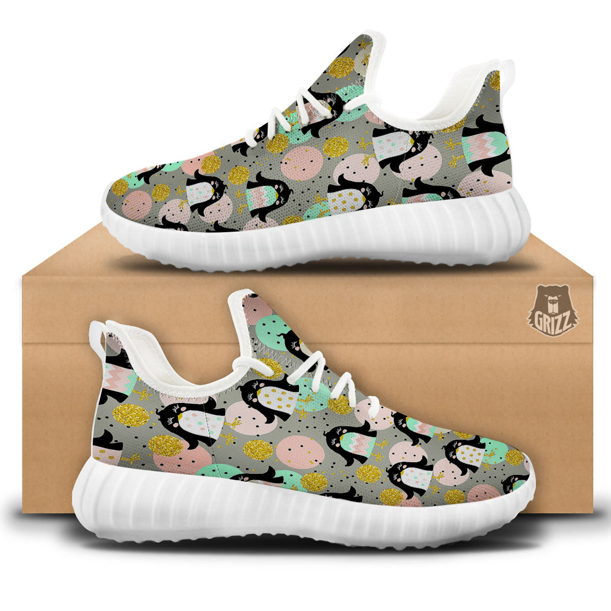Penguin Pink Polka Print Pattern White Walking Shoes-grizzshop